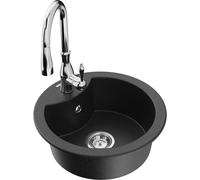 Mexen Diego fregadero de granito de una cámara con grifo de cocina Savita, negro/plateado metálico - 6512-73-672601-00 17708 5905315035257