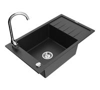 Mexen Elias fregadero de cocina de granito de 1 cubeta con escurridor y grifo Telma, negro/plata - 6511-73-670200-00 6273 5907709160361