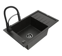 Mexen Elias fregadero de granito 1-cubeta con escurridor y grifo de cocina Aster, negro/metálico dorado - 6511-75-73450-70-B 19166 5905315046161