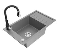 Mexen Elias fregadero de granito 1-cubeta con escurridor y grifo de cocina Savita, gris - 6511-71-672601-70 17651 5905315034908