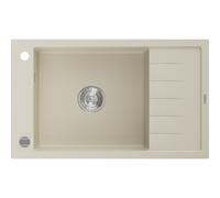 Mexen Elias fregadero de granito de 1 compartimento con escurridor 795 x 480 mm, beige, sifón cromado - 6511791005-69 4010 5907709194496