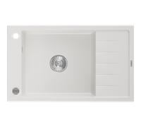 Mexen Elias fregadero de granito de 1 compartimento con escurridor 795 x 480 mm, blanco, sifón cromado - 6511791005-20 4007 5907709194472