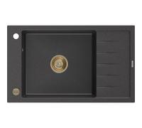 Mexen Elias fregadero de granito de 1 compartimento con escurridor 795 x 480 mm, negro moteado, sifón dorado - 6511791005-76-G 16193 5905315012029