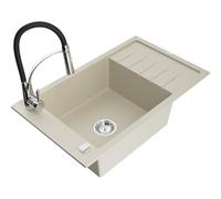 Mexen Elias fregadero de granito de 1 compartimento con escurridor y grifo de cocina Aster, beige - 6511-69-73450-07 19137 5905315045942