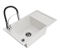 Mexen Elias fregadero de granito de 1 compartimento con escurridor y grifo de cocina Aster, blanco - 6511-20-73450-07-B 19133 5905315045898