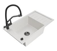 Mexen Elias fregadero de granito de 1 compartimento con escurridor y grifo de cocina Duo, blanco - 6511-20-671701-70-B 22779 5905315101211