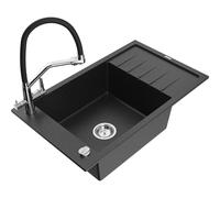 Mexen Elias fregadero de granito de 1 compartimento con escurridor y grifo de cocina Duo, negro/plateado metálico 22790 5905315101327