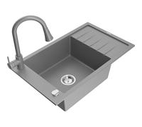 Mexen Elias fregadero de granito de 1 compartimento con escurridor y grifo de cocina Elia, gris - 6511-71-670101-71 19847 5905315029812
