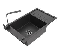 Mexen Elias fregadero de granito de 1 compartimento con escurridor y grifo de cocina Rita, negro moteado - 6511-76-670300-70-B 17469 5905315019707