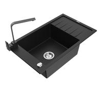 Mexen Elias fregadero de granito de 1 compartimiento con escurridor y grifo de cocina Rita, negro - 6511-77-670300-70 17483 5905315019769