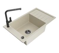 Mexen Elias fregadero de granito de 1 cuba con escurridor y grifo de cocina Flora, beige - 6511-69-670401-70-B 20818 5905315060099