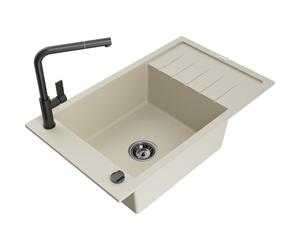 Mexen Elias fregadero de granito de 1 cuba con escurridor y grifo de cocina Flora, beige - 6511-69-670401-70-B 20818 5905315060099