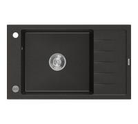 Mexen Elias fregadero de granito de 1 cubeta con escurridor 795 x 480 mm, negro/dorado metálico, sifón cromado - 6511791005-75 4014 5907709194526