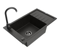 Mexen Elias fregadero de granito de 1 cubeta con escurridor y grifería de cocina Telma, negro/oro - 6511-75-670200-70-B 18345 5905315015198