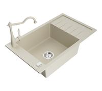 Mexen Elias fregadero de granito de 1 cubeta con escurridor y grifo de cocina Carla, beige - 6511-69-670700-69 16922 5905315039996