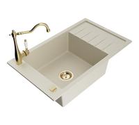 Mexen Elias fregadero de granito de 1 cubeta con escurridor y grifo de cocina Carla, beige - 6511-69-670700-50 16925 5905315040008