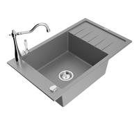 Mexen Elias fregadero de granito de 1 cubeta con escurridor y grifo de cocina Carla, gris - 6511-71-670700-00 16930 5905315040022