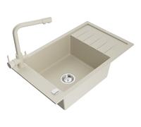 Mexen Elias fregadero de granito de 1 cubeta con escurridor y grifo de cocina Duero, beige - 6511-69-671600-69 17970 5905315024626