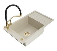 Mexen Elias fregadero de granito de 1 cubeta con escurridor y grifo de cocina Duo, beige - 6511-69-671701-57-G 22782 5905315101242