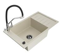 Mexen Elias fregadero de granito de 1 cubeta con escurridor y grifo de cocina Duo, beige - 6511-69-671701-07-B 22781 5905315101235
