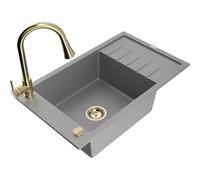 Mexen Elias fregadero de granito de 1 cubeta con escurridor y grifo de cocina Elia, gris - 6511-71-670101-50 19844 5905315029782