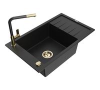 Mexen Elias fregadero de granito de 1 cubeta con escurridor y grifo de cocina Flora, negro - 6511-77-670401-57-G 20851 5905315060426