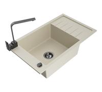 Mexen Elias fregadero de granito de 1 cubeta con escurridor y grifo de cocina Rita, beige - 6511-69-670300-70 17351 5905315019523