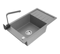 Mexen Elias fregadero de granito de 1 cubeta con escurridor y grifo de cocina Rita, gris - 6511-71-670300-70 17424 5905315019554