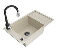 Mexen Elias fregadero de granito de 1 cubeta con escurridor y grifo de cocina Savita, beige - 6511-69-672601-70 17645 5905315034878