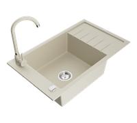 Mexen Elias fregadero de granito de 1 cubeta con escurridor y grifo de cocina Telma, beige - 6511-69-670200-69 6270 5907709160330