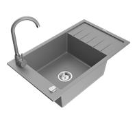 Mexen Elias fregadero de granito de 1 cubeta con escurridor y grifo de cocina Telma, gris - 6511-71-670200-71 6272 5907709160354