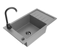 Mexen Elias fregadero de granito de 1 cubeta con escurridor y grifo de cocina Telma, gris - 6511-71-670200-70-B 18340 5905315015143