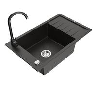 Mexen Elias fregadero de granito de 1 cubeta con escurridor y grifo de cocina Telma, negro/ dorado - 6511-75-670200-70 6276 5907709160392