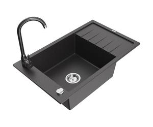 Mexen Elias fregadero de granito de 1 cubeta con escurridor y grifo de cocina Telma, negro moteado - 6511-76-670200-76 6278 5907709160422