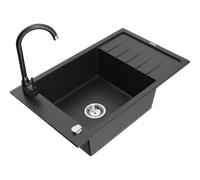 Mexen Elias fregadero de granito de 1 cubeta con escurridor y grifo de cocina Telma, negro/plateado - 6511-73-670200-70 6274 5907709160378