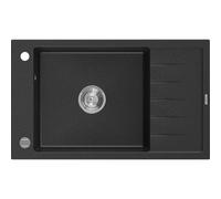 Mexen Elias fregadero de granito de 1 seno con escurridor 795 x 480 mm, negro/metálico plateado, sifón cromado - 6511791005-73 4012 5907709194519