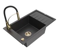 Mexen Elias fregadero de granito de 1 seno con escurridor y grifo de cocina Aster, negro moteado - 6511-76-73450-57-G 19169 5905315046208