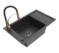 Mexen Elias fregadero de granito de 1 seno con escurridor y grifo de cocina Aster, negro moteado - 6511-76-73450-57-B 19170 5905315046215