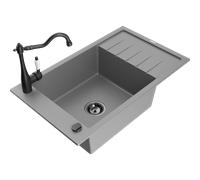 Mexen Elias fregadero de granito de 1 seno con escurridor y grifo de cocina Carla, gris - 6511-71-670700-70-B 16936 5905315040053