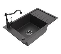 Mexen Elias fregadero de granito de 1 seno con escurridor y grifo de cocina Carla, negro moteado - 6511-76-670700-70-B 16969 5905315040190