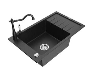 Mexen Elias fregadero de granito de 1 seno con escurridor y grifo de cocina Carla, negro/plateado metálico - 6511-73-670700-70 16949 5905315040107