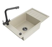 Mexen Elias fregadero de granito de 1 seno con escurridor y grifo de cocina Duero, beige - 6511-69-671600-70 17976 5905315024640