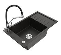 Mexen Elias fregadero de granito de 1 seno con escurridor y grifo de cocina Duo, negro/dorado metálico - 6511-75-671701-07 22795 5905315101372