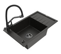 Mexen Elias fregadero de granito de 1 seno con escurridor y grifo de cocina Duo, negro/metálico dorado - 6511-75-671701-70-B 22799 5905315101419