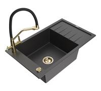 Mexen Elias fregadero de granito de 1 seno con escurridor y grifo de cocina Duo, negro moteado - 6511-76-671701-57-G 22802 5905315101440