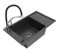 Mexen Elias fregadero de granito de 1 seno con escurridor y grifo de cocina Duo, negro moteado - 6511-76-671701-07-B 22801 5905315101433