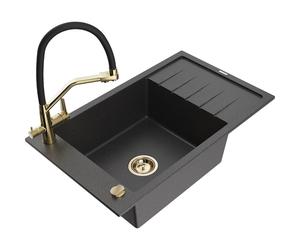 Mexen Elias fregadero de granito de 1 seno con escurridor y grifo de cocina Duo, negro moteado - 6511-76-671701-57-G 22802 5905315101440