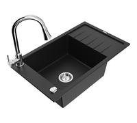 Mexen Elias fregadero de granito de 1 seno con escurridor y grifo de cocina Elia, negro - 6511-77-670101-00 19862 5905315029966