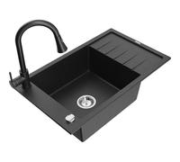 Mexen Elias fregadero de granito de 1 seno con escurridor y grifo de cocina Elia, negro/plateado metálico - 6511-73-670101-70 19851 5905315029850
