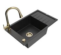 Mexen Elias fregadero de granito de 1 seno con escurridor y grifo de cocina Elia, negro/plateado metálico - 6511-73-670101-50 19849 5905315029836